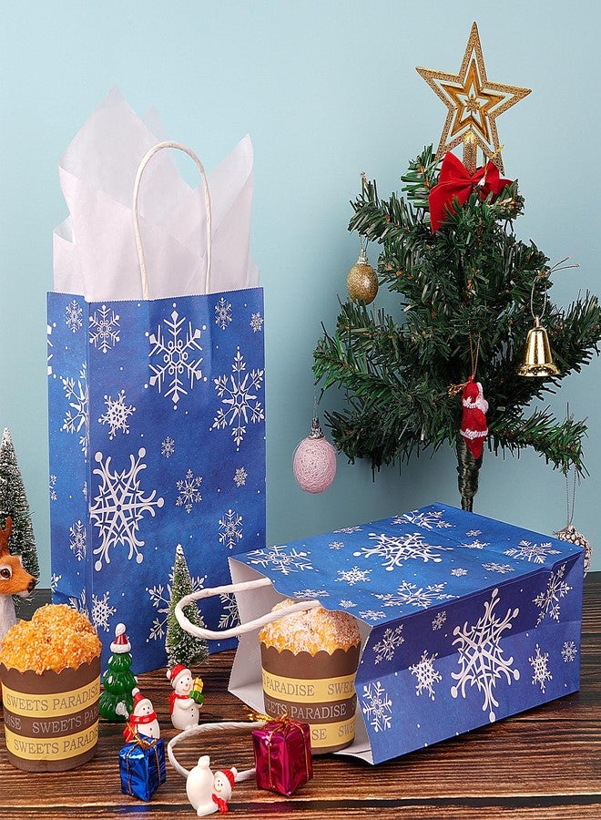 Jectivs 16Pcs Christmas Snowflake Party Gift Bags Winter Onederland Blue Treat Bags with 16Pcs White Tissue, Large Thick Kraft Paper Christmas Goodie Bag with Handles for Holiday Party Favor - Image 4